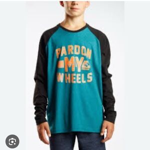 Gongshow Teal and Black 'Pardon My Wheels' Long-Sleeve Tee youth large